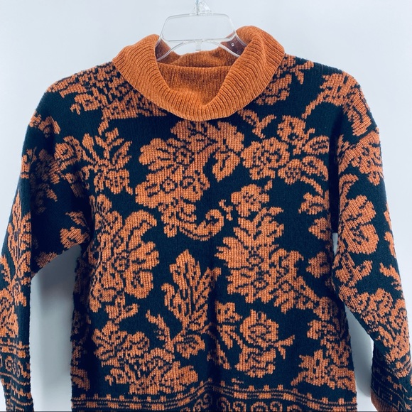 VTG Le Mode Rust Brown and Black Wool Blend Turtleneck Sweater Size Small - Picture 2 of 9